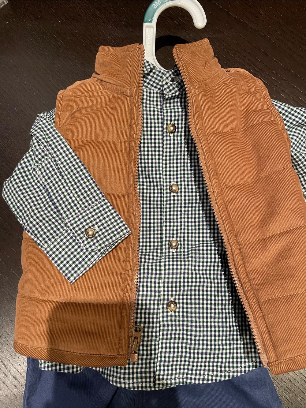Carters Puffer Vest with Green Check Shirt and blue pants 🆕